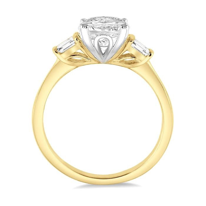 1/2 Ctw Baguette and Oval Cut Diamond Ladies Engagement Ring with 1/3 Ct Oval Cut Center Stone in 14K Yellow and White Gold