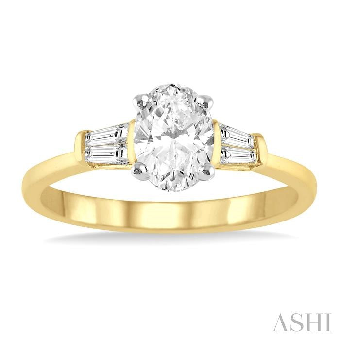 1/2 Ctw Baguette and Oval Cut Diamond Ladies Engagement Ring with 1/3 Ct Oval Cut Center Stone in 14K Yellow and White Gold