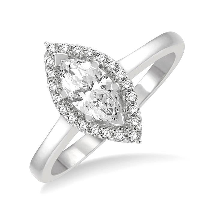 5/8 Ctw Round Cut Diamond Engagement Ring With 1/2 Ct Marquise Cut Center Stone in 14K White Gold