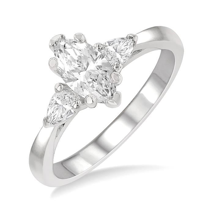 3/4 Ctw Tri-Mount Diamond Engagement Ring With 1/2 Ctw Marquise Cut Center Stone in 14K White Gold