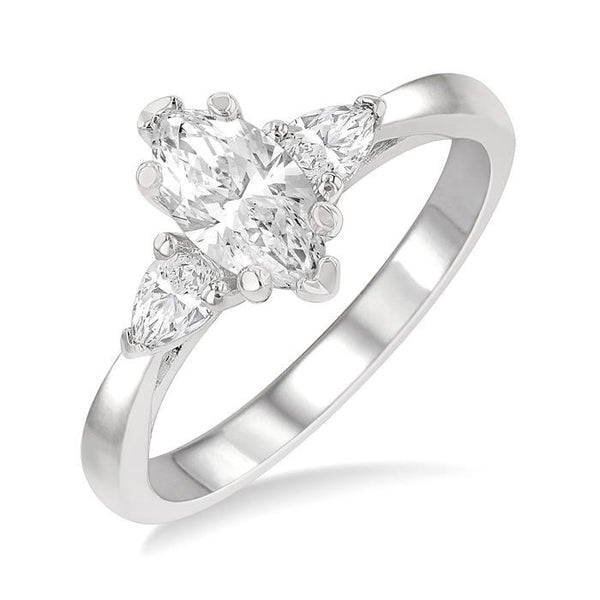 3/4 Ctw Tri-Mount Diamond Engagement Ring With 1/2 Ctw Marquise Cut Center Stone in 14K White Gold