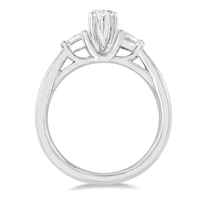 3/4 Ctw Tri-Mount Diamond Engagement Ring With 1/2 Ctw Marquise Cut Center Stone in 14K White Gold