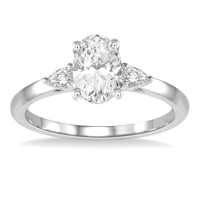 3/4 Ctw Pear and Oval Cut Diamond Ladies Engagement Ring With 1/2 Ct Oval Cut Center Stone in 14K White Gold