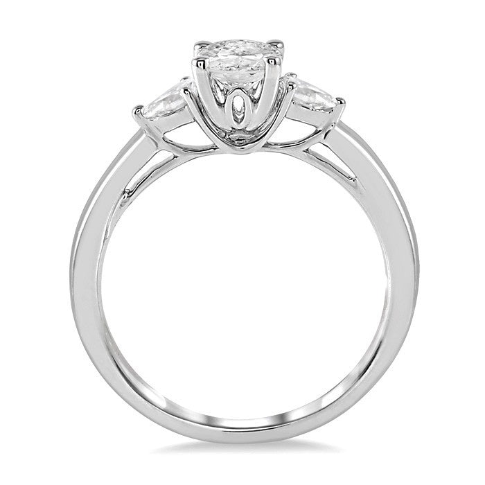 3/4 Ctw Pear and Oval Cut Diamond Ladies Engagement Ring With 1/2 Ct Oval Cut Center Stone in 14K White Gold