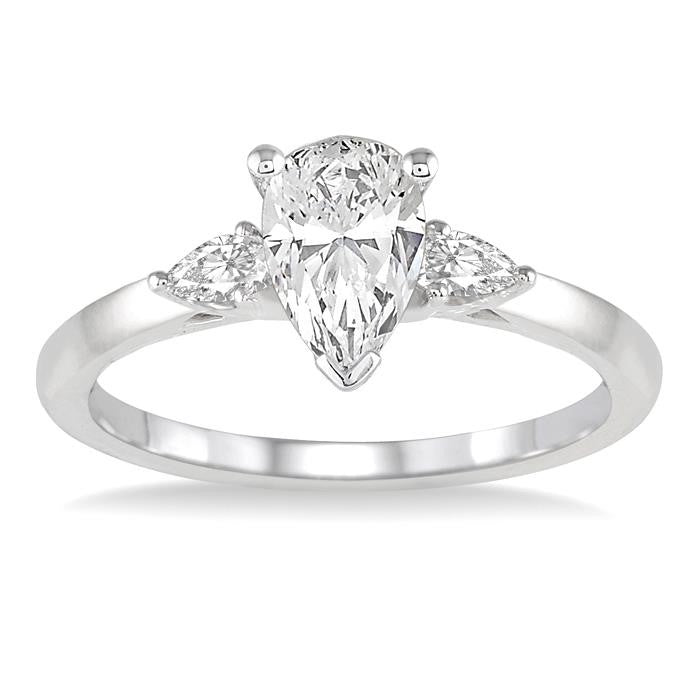 3/4 Ctw Pear Cut Diamond Ladies Engagement Ring With 1/2 Ct Pear Cut Center Stone in 14K White Gold