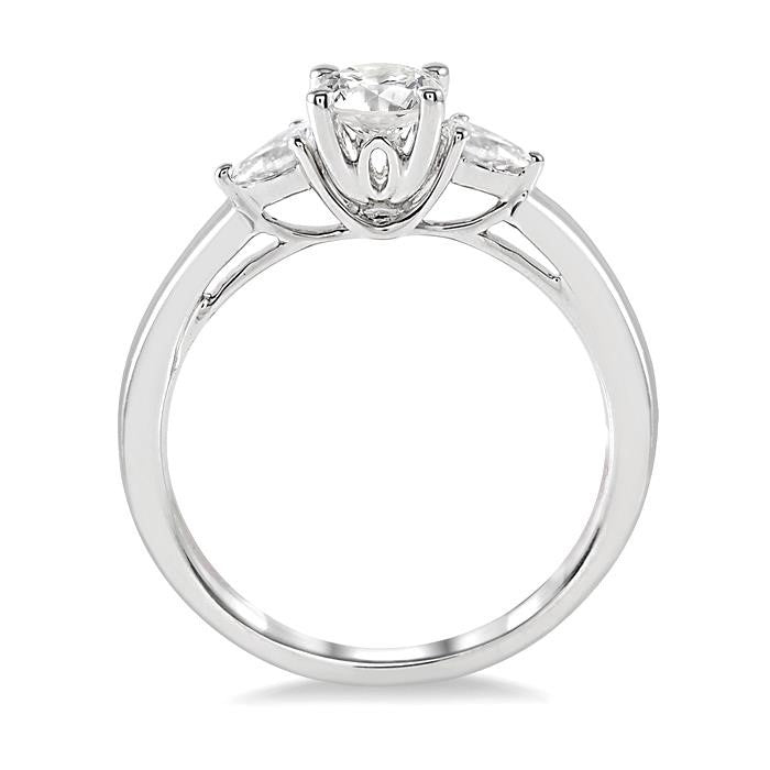 3/4 Ctw Pear and Round Cut Diamond Ladies Engagement Ring With 1/2 Ct Round Cut Center Stone in 14K White Gold
