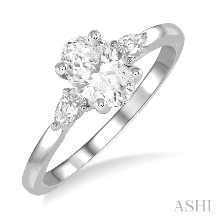 3/4 Ctw Pear and Oval Cut Diamond Ladies Engagement Ring With 1/2 Ct Oval Cut Center Stone in 14K White Gold