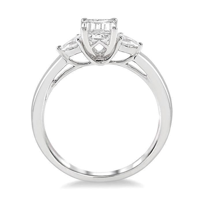 1/2 Ctw Octagon Emerald and Pear Cut Diamond Ladies Engagement Ring with 1/3 Ct Emerald Cut Center Stone in 14K White Gold