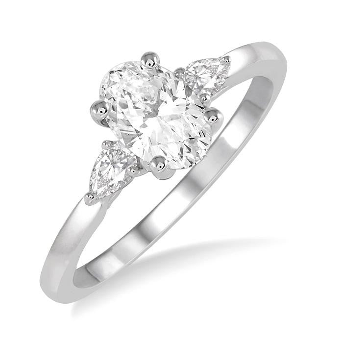 1/2 Ctw Oval and Pear Cut Diamond Ladies Engagement Ring with 1/3 Ct Oval Cut Center Stone in 14K White Gold