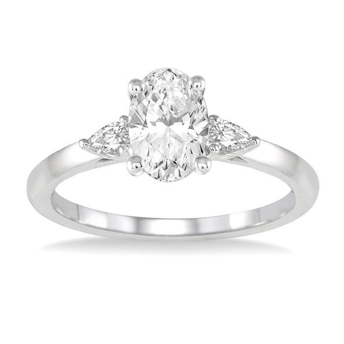 1/2 Ctw Oval and Pear Cut Diamond Ladies Engagement Ring with 1/3 Ct Oval Cut Center Stone in 14K White Gold