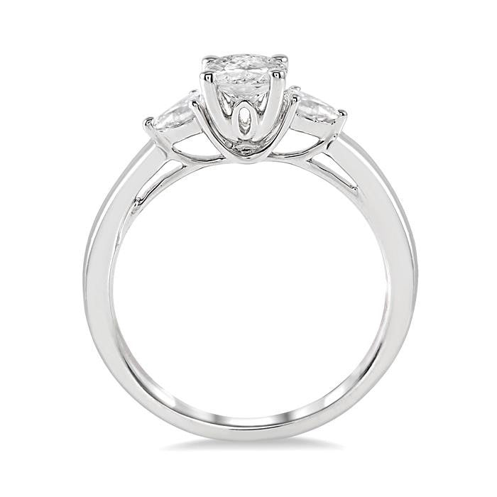 1/2 Ctw Oval and Pear Cut Diamond Ladies Engagement Ring with 1/3 Ct Oval Cut Center Stone in 14K White Gold