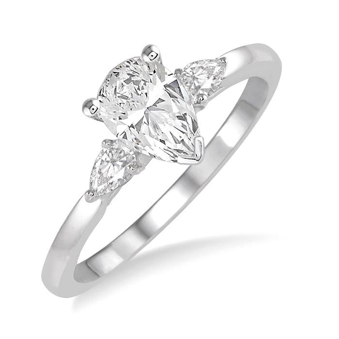 1/2 Ctw Pear Cut Diamond Ladies Engagement Ring with 1/3 Ct Pear Cut Center Stone in 14K White Gold