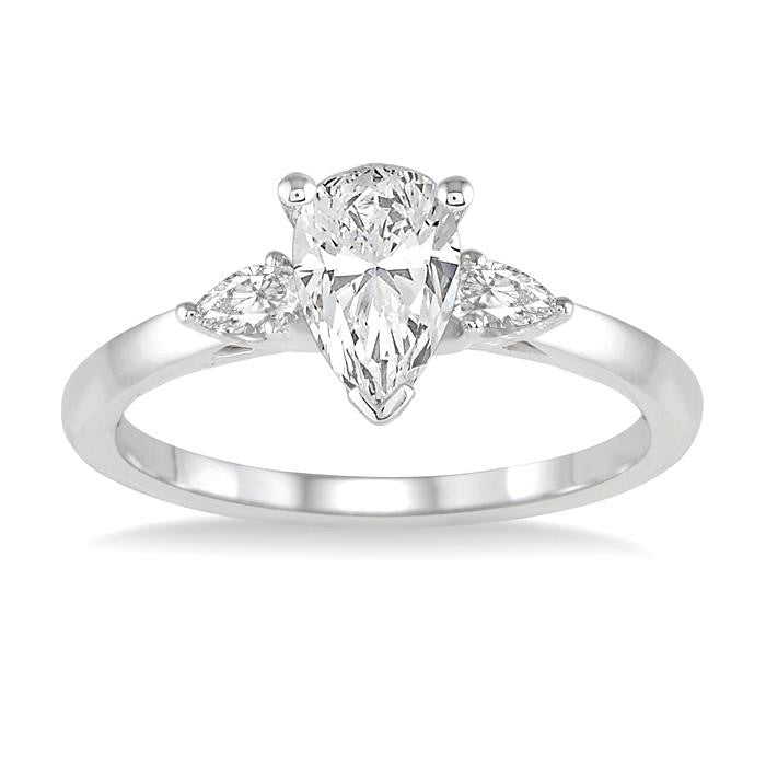 1/2 Ctw Pear Cut Diamond Ladies Engagement Ring with 1/3 Ct Pear Cut Center Stone in 14K White Gold