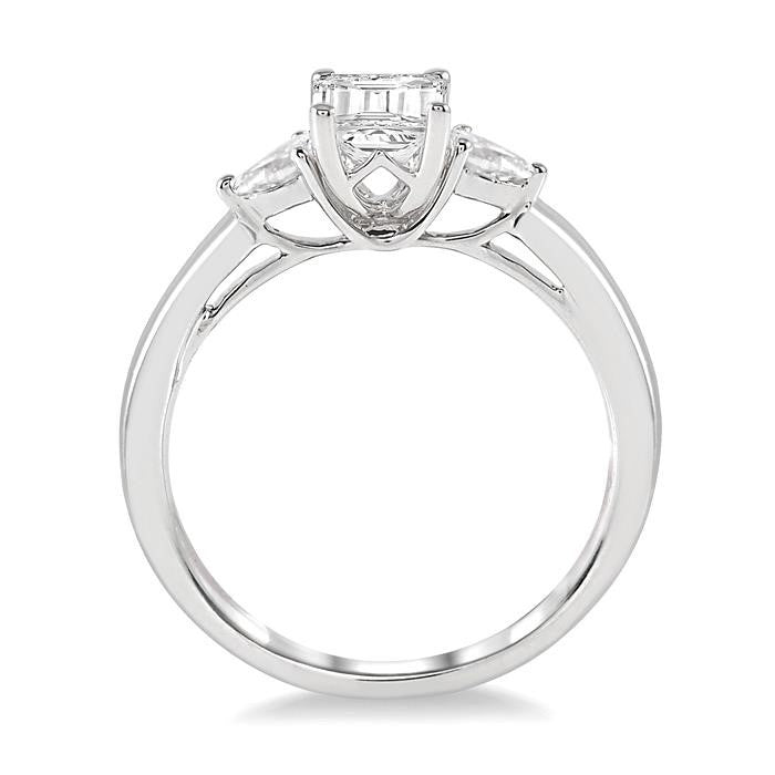 1/2 Ctw Octagon Emerald and Pear Cut Diamond Ladies Engagement Ring with 1/3 Ct Emerald Cut Center Stone in 14K White Gold