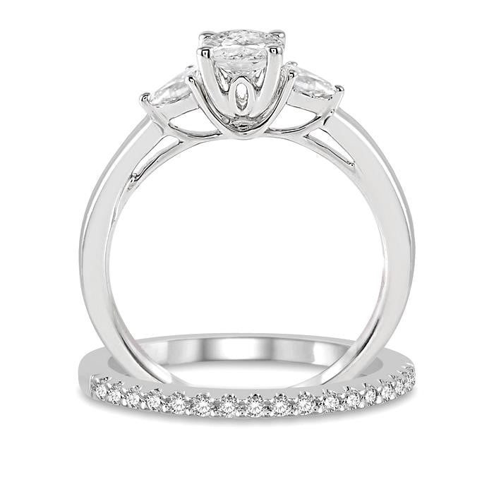5/8 Ctw Diamond Wedding Set With 1/2 Ctw Oval & Pear Cut Engagement Ring and 1/10 Ctw Round Cut Diamond Wedding Band in 14K White Gold