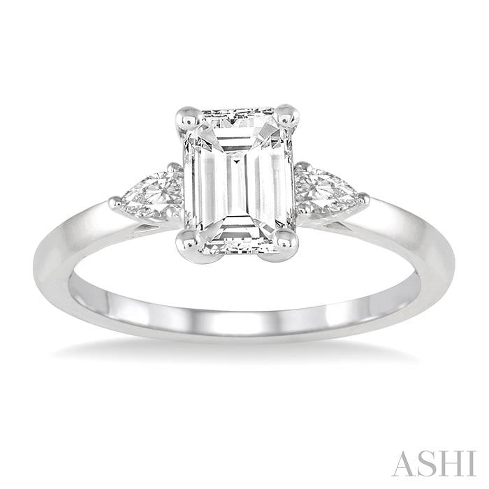 1/2 Ctw Octagon Emerald and Pear Cut Diamond Ladies Engagement Ring with 1/3 Ct Emerald Cut Center Stone in 14K White Gold