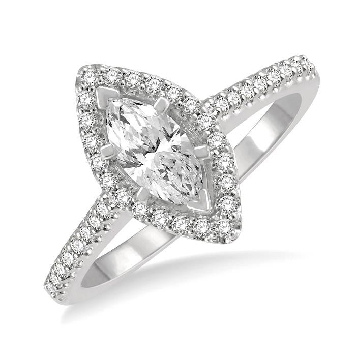 3/4 Ctw Round Cut Diamond Engagement Ring With 1/2 Ct Marquise Cut Center Stone in 14K White Gold