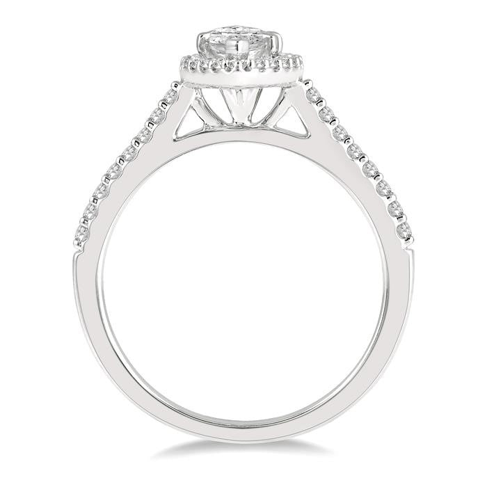 3/4 Ctw Round Cut Diamond Engagement Ring With 1/2 Ct Marquise Cut Center Stone in 14K White Gold