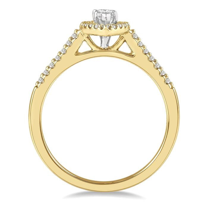 1/2 Ctw Round Cut Diamond Engagement Ring With 1/4 Ct Marquise Cut Center Stone in 14K Yellow and White Gold