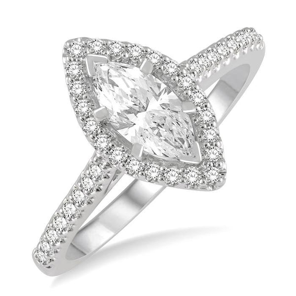 1/4 Ctw Marquise Shape Round Cut Diamond Semi-Mount Engagement Ring in 14K White Gold