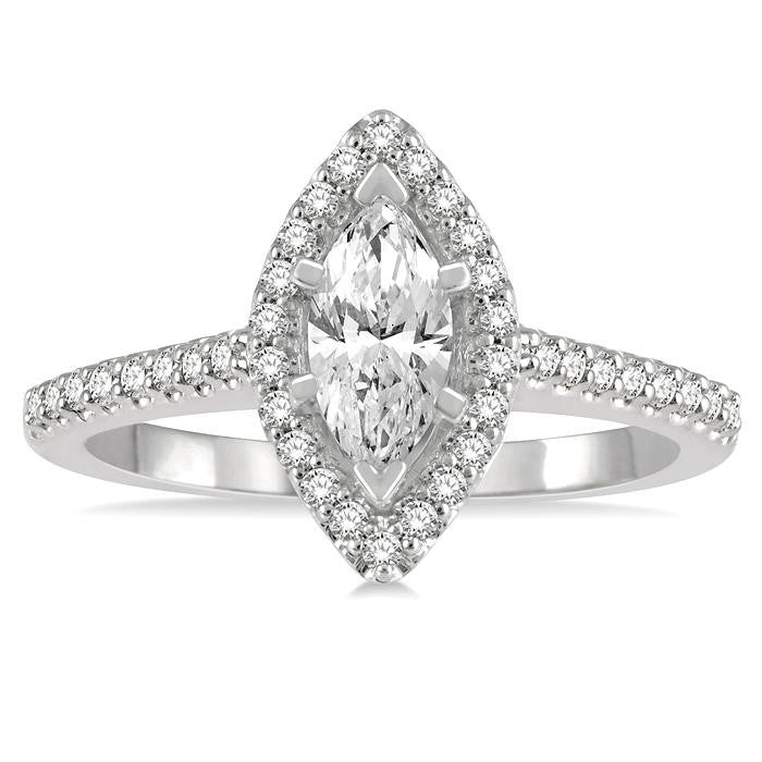 1/4 Ctw Marquise Shape Round Cut Diamond Semi-Mount Engagement Ring in 14K White Gold