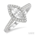1/4 Ctw Marquise Shape Round Cut Diamond Semi-Mount Engagement Ring in 14K White Gold
