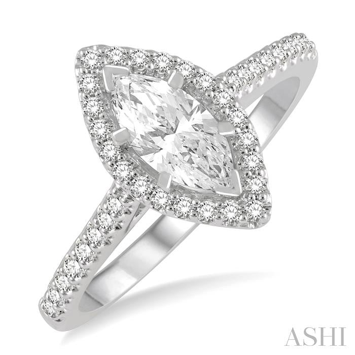 1/4 Ctw Marquise Shape Round Cut Diamond Semi-Mount Engagement Ring in 14K White Gold