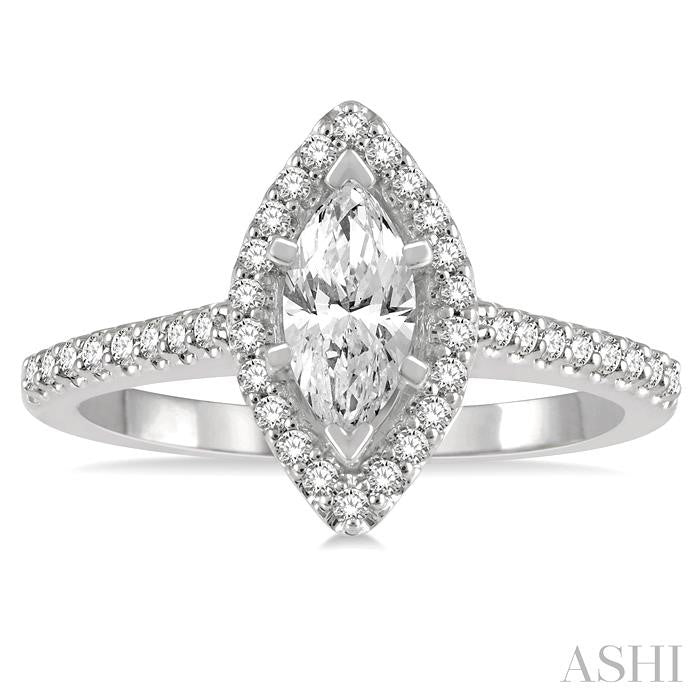 1/4 Ctw Marquise Shape Round Cut Diamond Semi-Mount Engagement Ring in 14K White Gold
