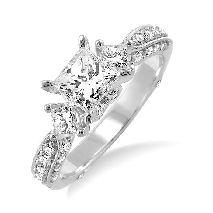 1 1/2 Ctw Diamond Engagement Ring with 3/4 Ct Princess Cut Center Stone in 14K White Gold