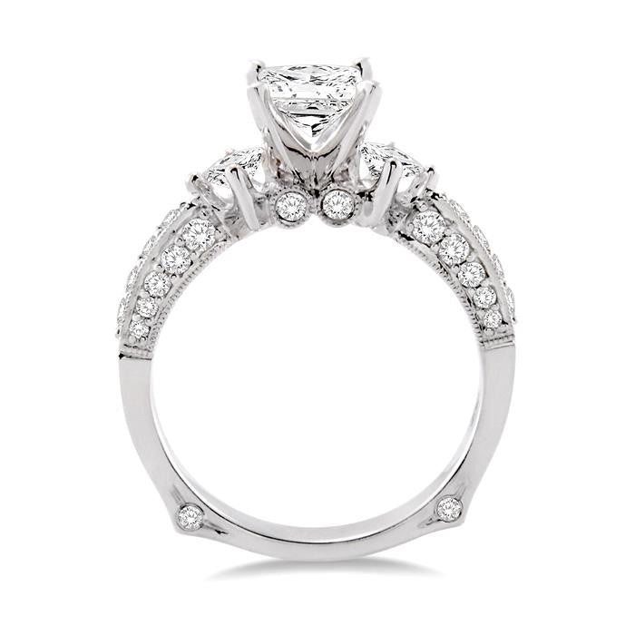 1 1/2 Ctw Diamond Engagement Ring with 3/4 Ct Princess Cut Center Stone in 14K White Gold