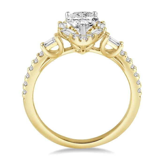 1 Ctw Diamond Engagement Ring with 1/2 Ct Pear Shape Center Stone in 14K Yellow and White Gold
