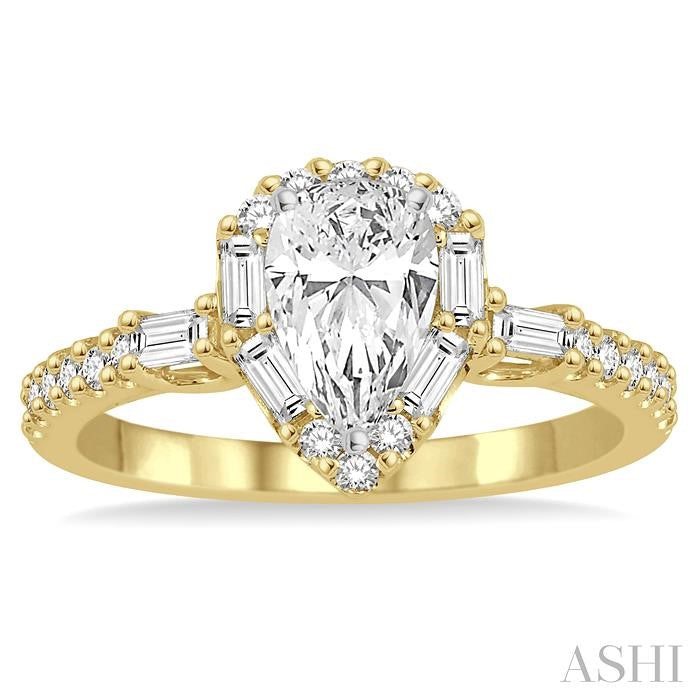1 Ctw Diamond Engagement Ring with 1/2 Ct Pear Shape Center Stone in 14K Yellow and White Gold