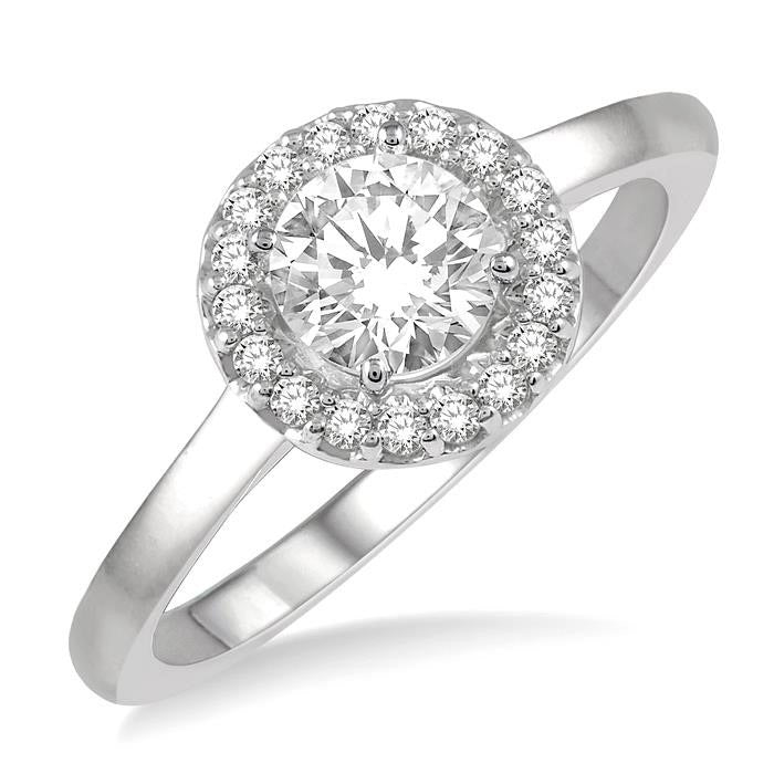 1/3 Ctw Diamond Halo Engagement Ring With 1/4 Ct Round Cut Center Stone in 14K White Gold