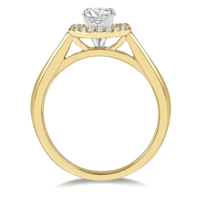 1/3 Ctw Diamond Halo Engagement Ring With 1/4 Ct Round Cut Center Stone in 14K Yellow and White Gold