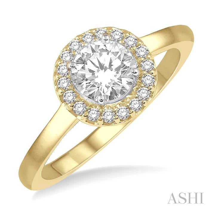 1/3 Ctw Diamond Halo Engagement Ring With 1/4 Ct Round Cut Center Stone in 14K Yellow and White Gold