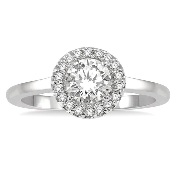 1/10 Ctw Round Cut Diamond Halo Semi-Mount Engagement Ring in 14K White Gold