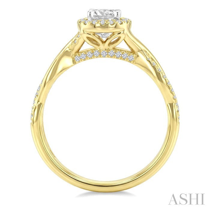 1/2 Ctw Circular Shape Open Twist Shank With 1/3 Ctw Center Stone Round Cut Diamond Halo Engagement Ring in 14K Yellow and White Gold