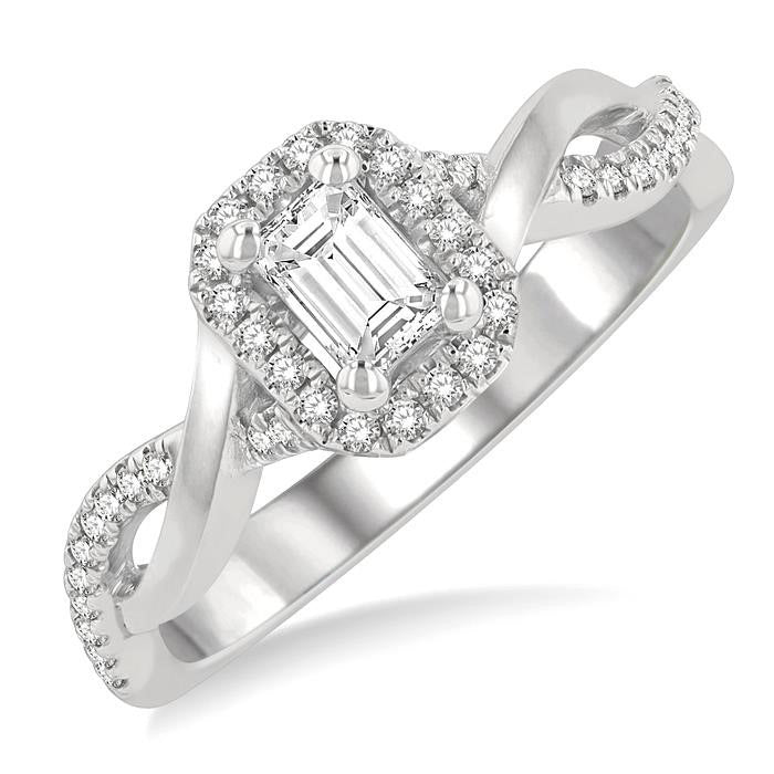 Emerald Shape Semi-Mount Halo Diamond Engagement Ring