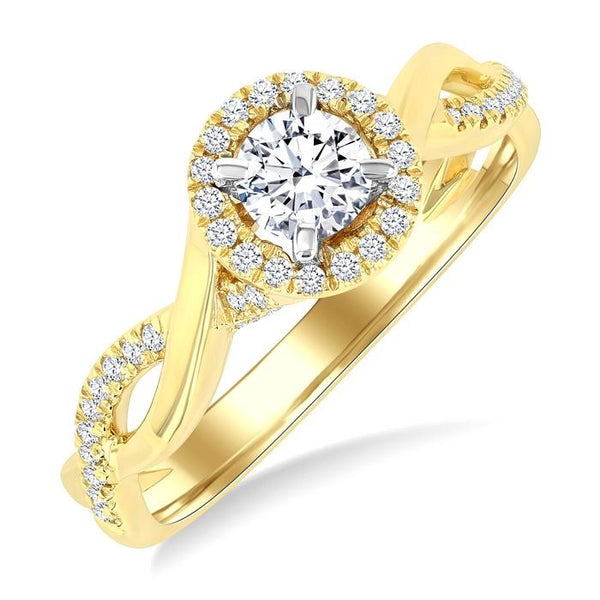 1/5 Ctw Entwined Shank Circular Shaped Center Round Cut Diamond Semi-Mount Engagement Ring in 14K Yellow and White Gold