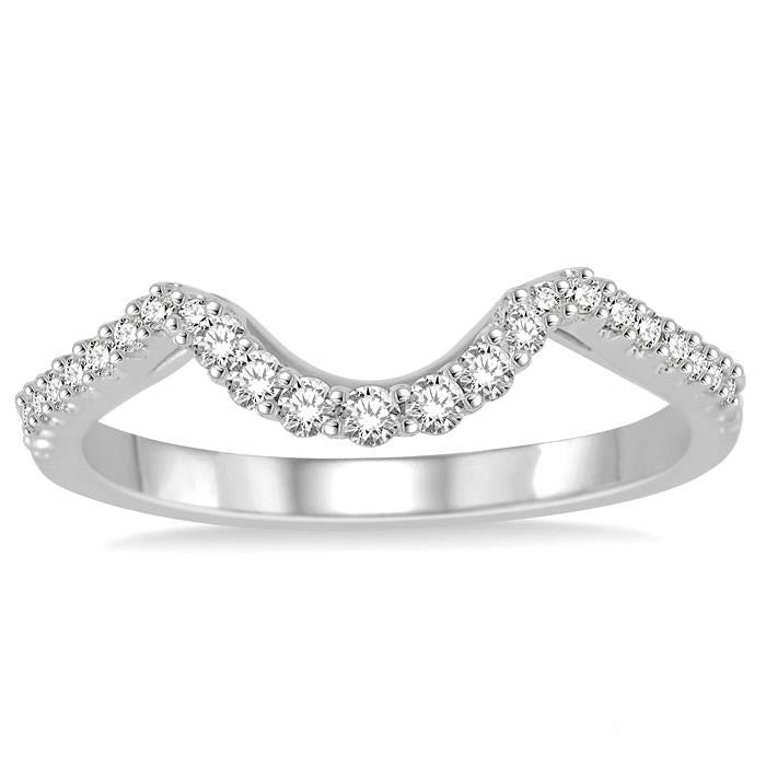 1/4 Ctw Curved Center Round Cut Diamond Wedding Band in 14K White Gold
