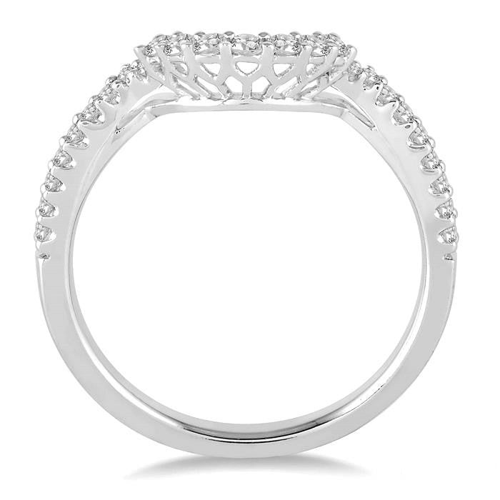 1/4 Ctw Curved Center Round Cut Diamond Wedding Band in 14K White Gold