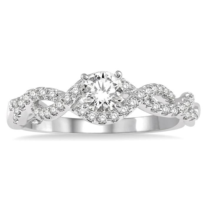 1/5 Ctw Entwined Semi-Mount Round Center Diamond Engagement Ring in 14K White Gold