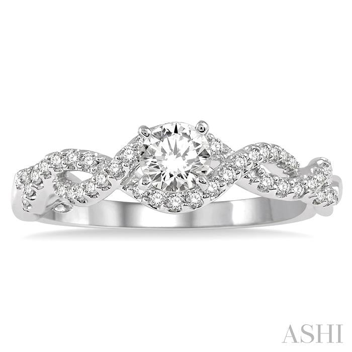 1/5 Ctw Entwined Semi-Mount Round Center Diamond Engagement Ring in 14K White Gold