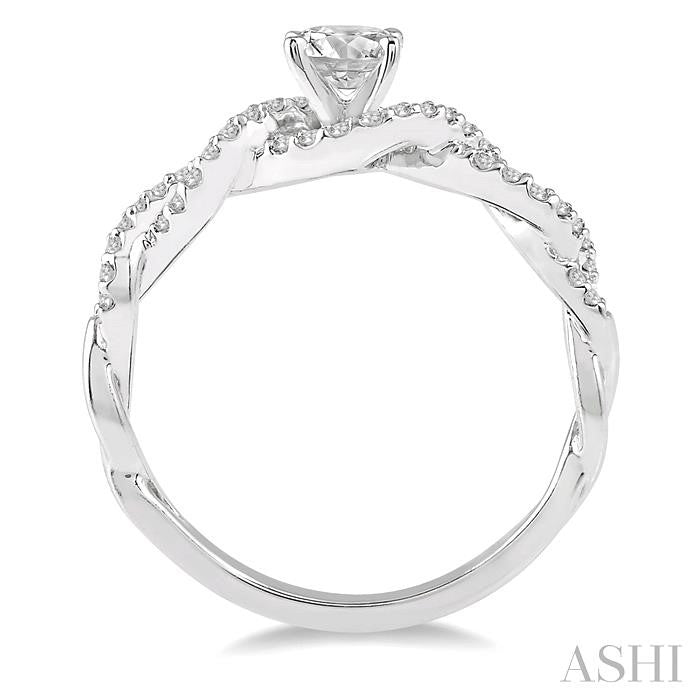 1/5 Ctw Entwined Semi-Mount Round Center Diamond Engagement Ring in 14K White Gold