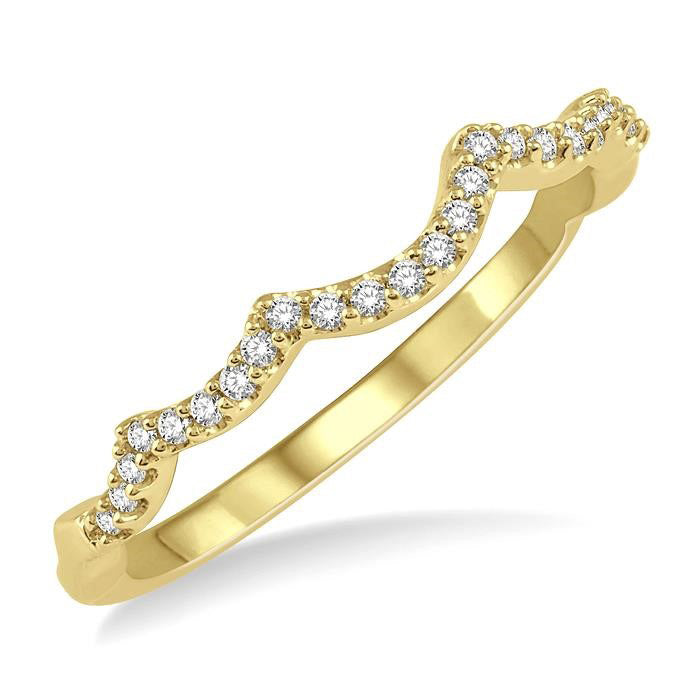 1/10 Ctw Waves Round Cut Diamond Wedding Band in 14K Yellow Gold