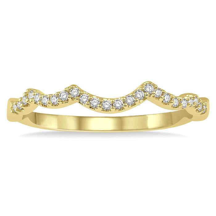 1/10 Ctw Waves Round Cut Diamond Wedding Band in 14K Yellow Gold