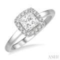 5/8 Ctw Halo Round Cut Diamond Ladies Engagement Ring With 1/2 Ct Princess Cut Center Stone in 14K White Gold