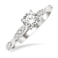 1/2 Ctw Marquise-Carved Shank Engagement Ring With 1/3 Ct Round Cut Diamond Center Stone in 14K White Gold