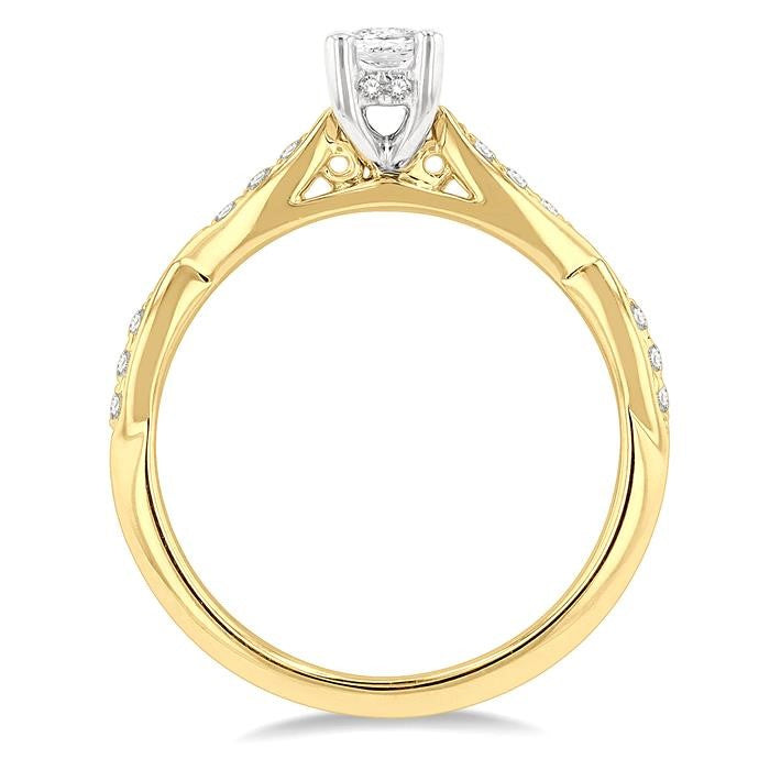 1/2 Ctw Round & Oval Cut Diamond Engagement Ring With 1/3 Ctw Oval Cut Center Stone in 14K Yellow and White Gold