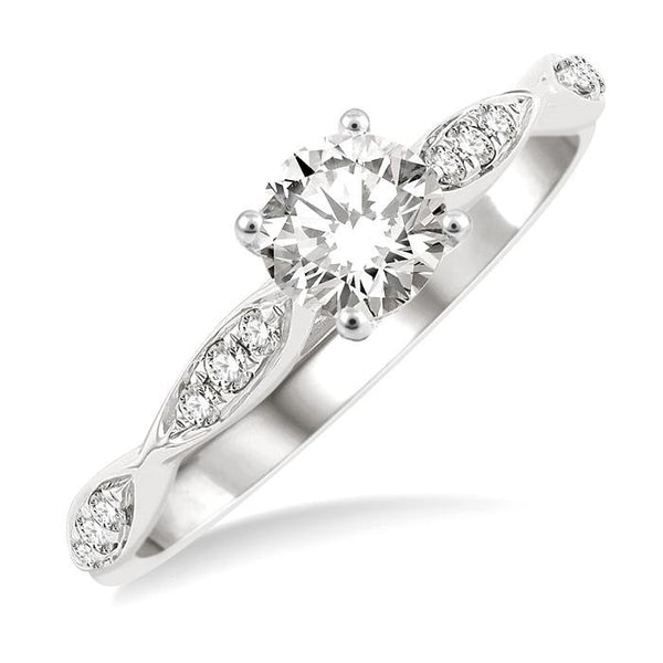 1/6 Ctw Marquise Carved Round Cut Diamond Semi-Mount Engagement Ring in 14K White Gold